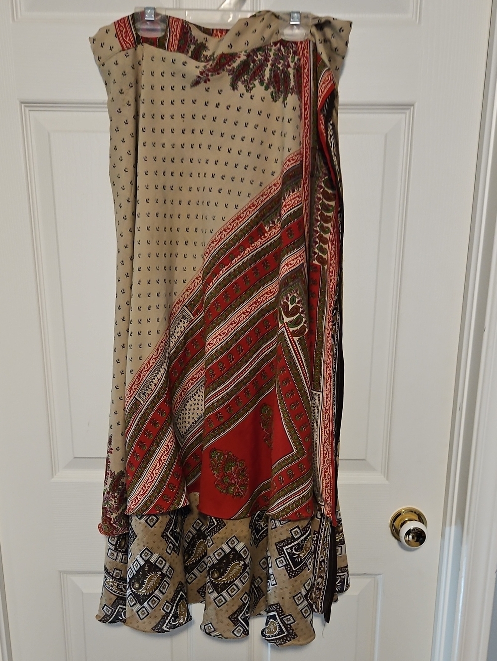 Beige and Red Patterned Women’s Dress
